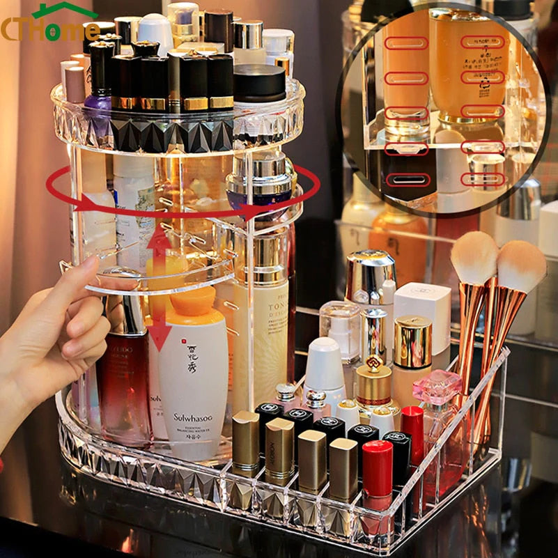 360 Degree Rotation Transparent Acrylic Cosmetics Storage