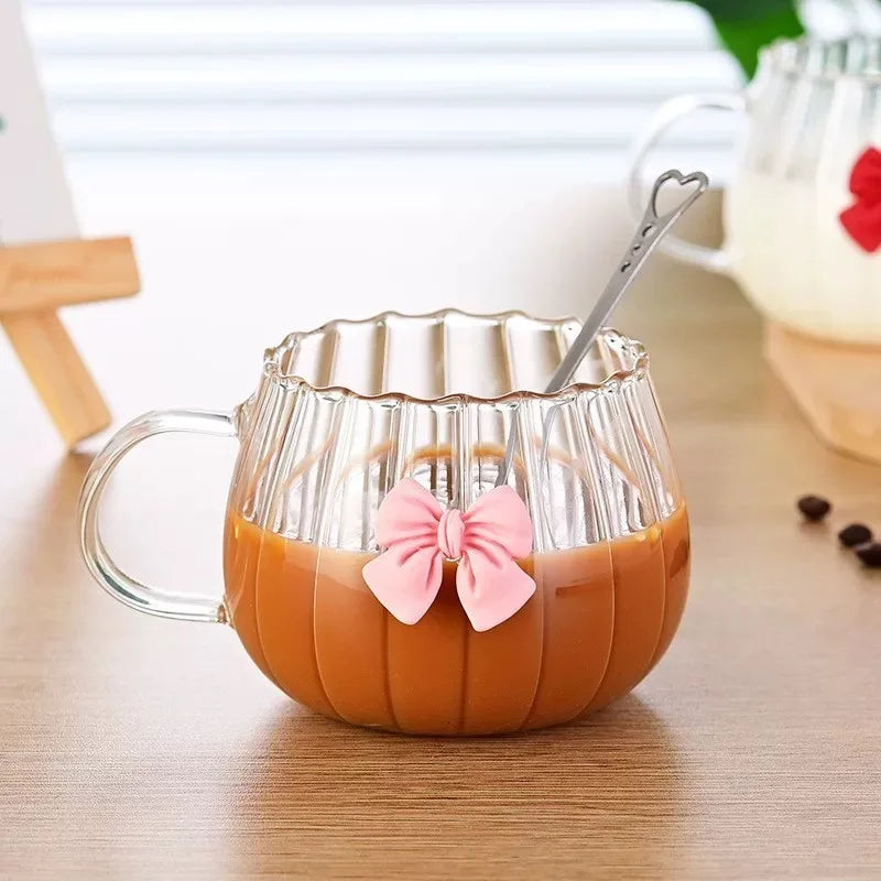 Modern Bow Design Glass Cup – Aesthetic Tea & Coffee Mug