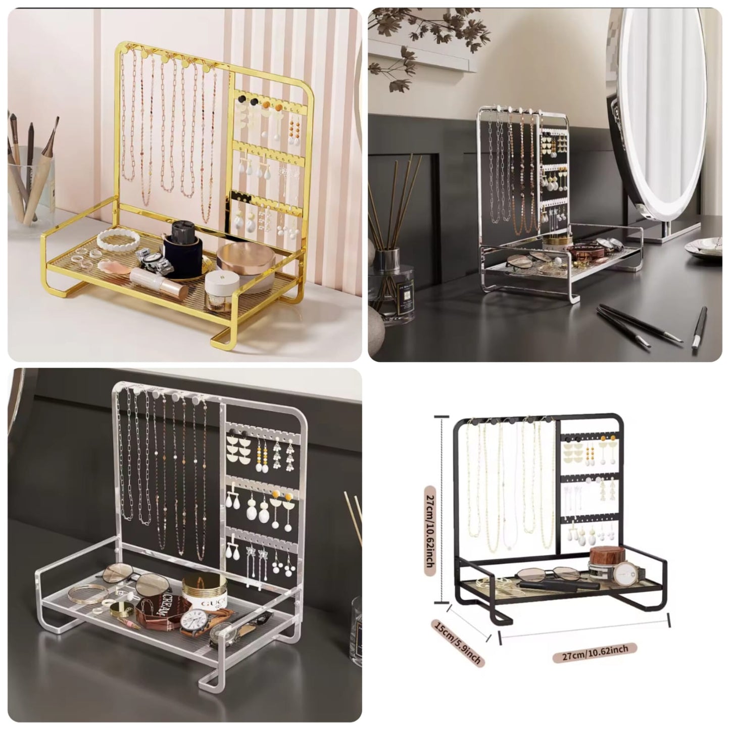 Elegant Metal Jewelry Stand With Tray Stylish Jewelry Stand Organizers Display Rack For Modern Home Accessory Storage