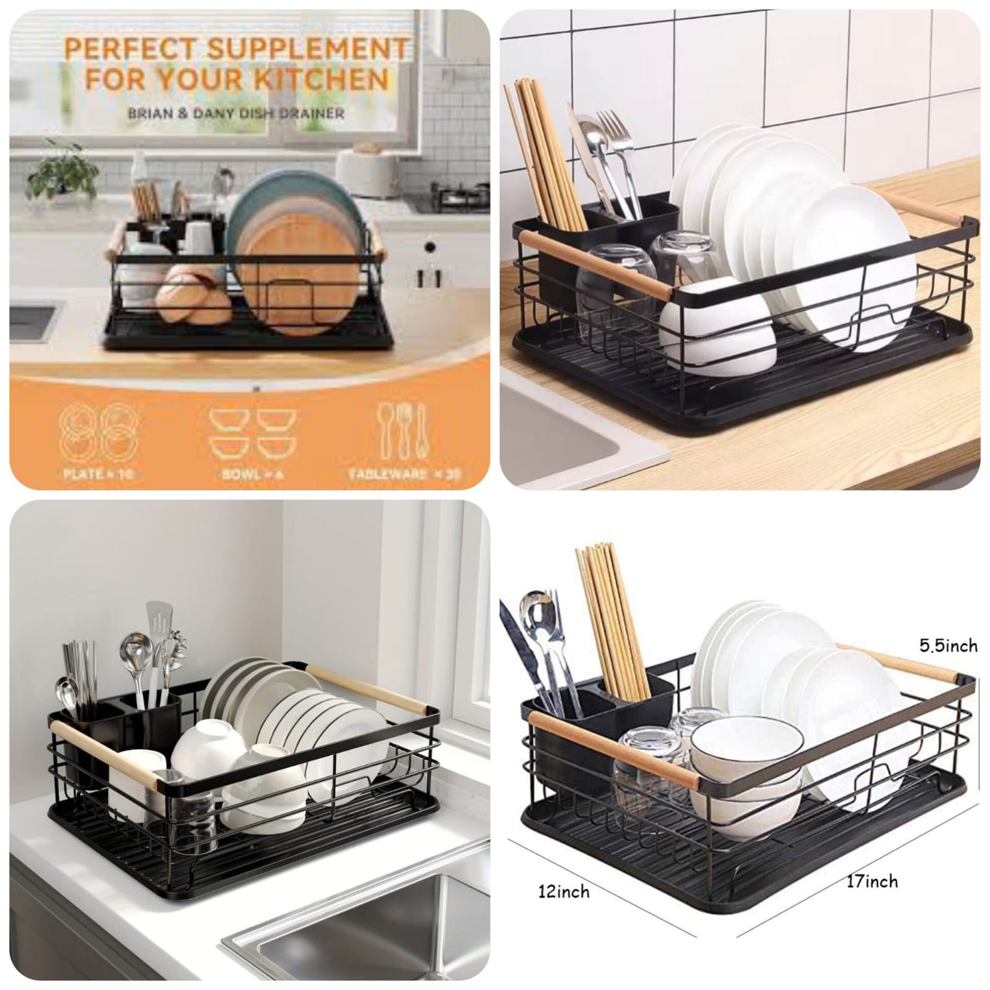 2 Tier Dish Drying Rack with Utensil Holder