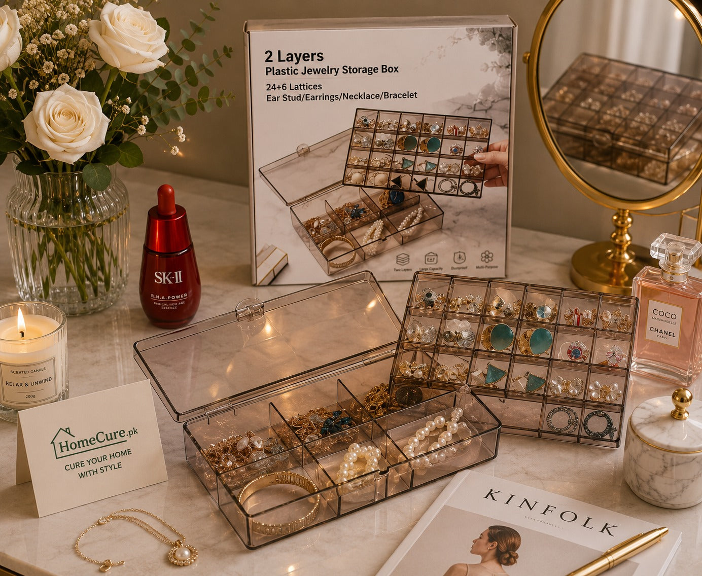 Acrylic Jewellery Box | Transparent Makeup & Jewelry Storage Organizer