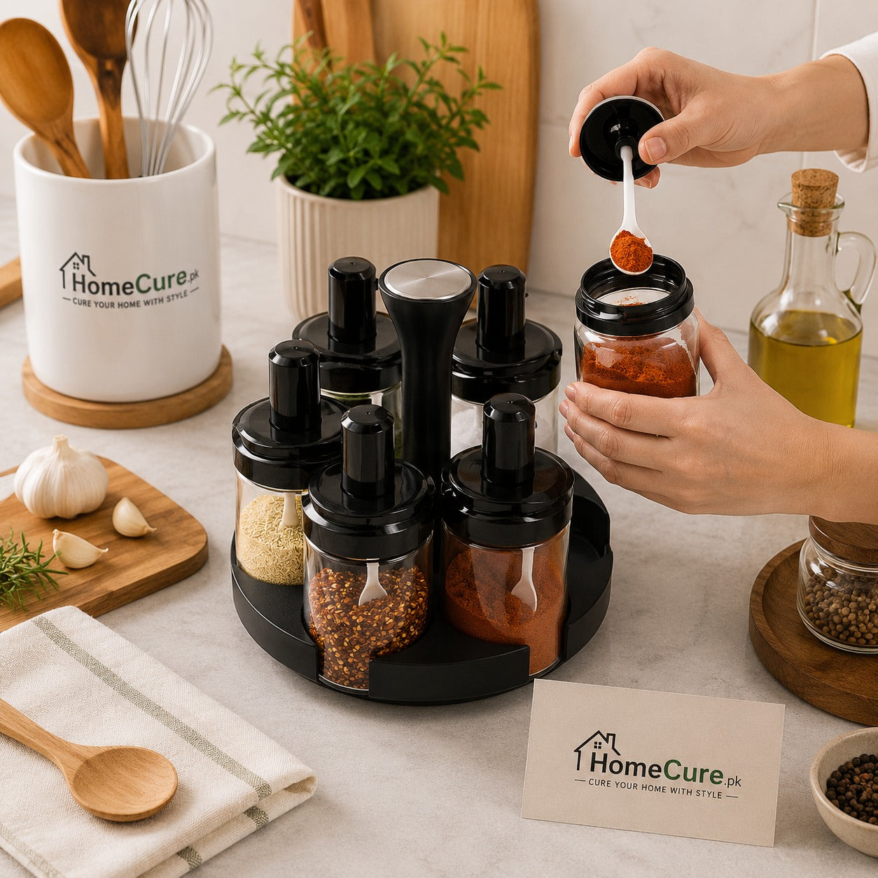 6-Piece Revolving Spice Jar Set with Rotating Stand