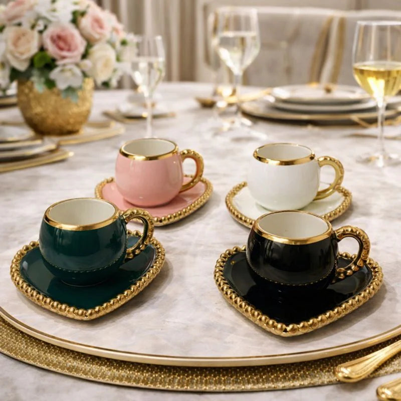 Luxury Gold Rim Ceramic Coffee Mug- Premium Saucer Set (each / random color)