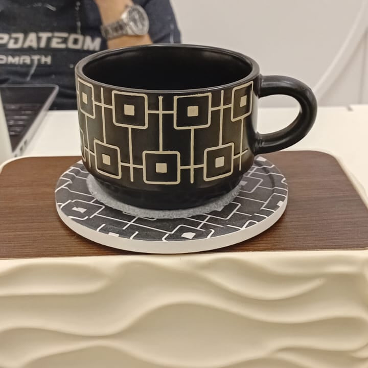 Danny Home Ceramic 12-Piece Black Geometric Pattern Cup & Saucer Set