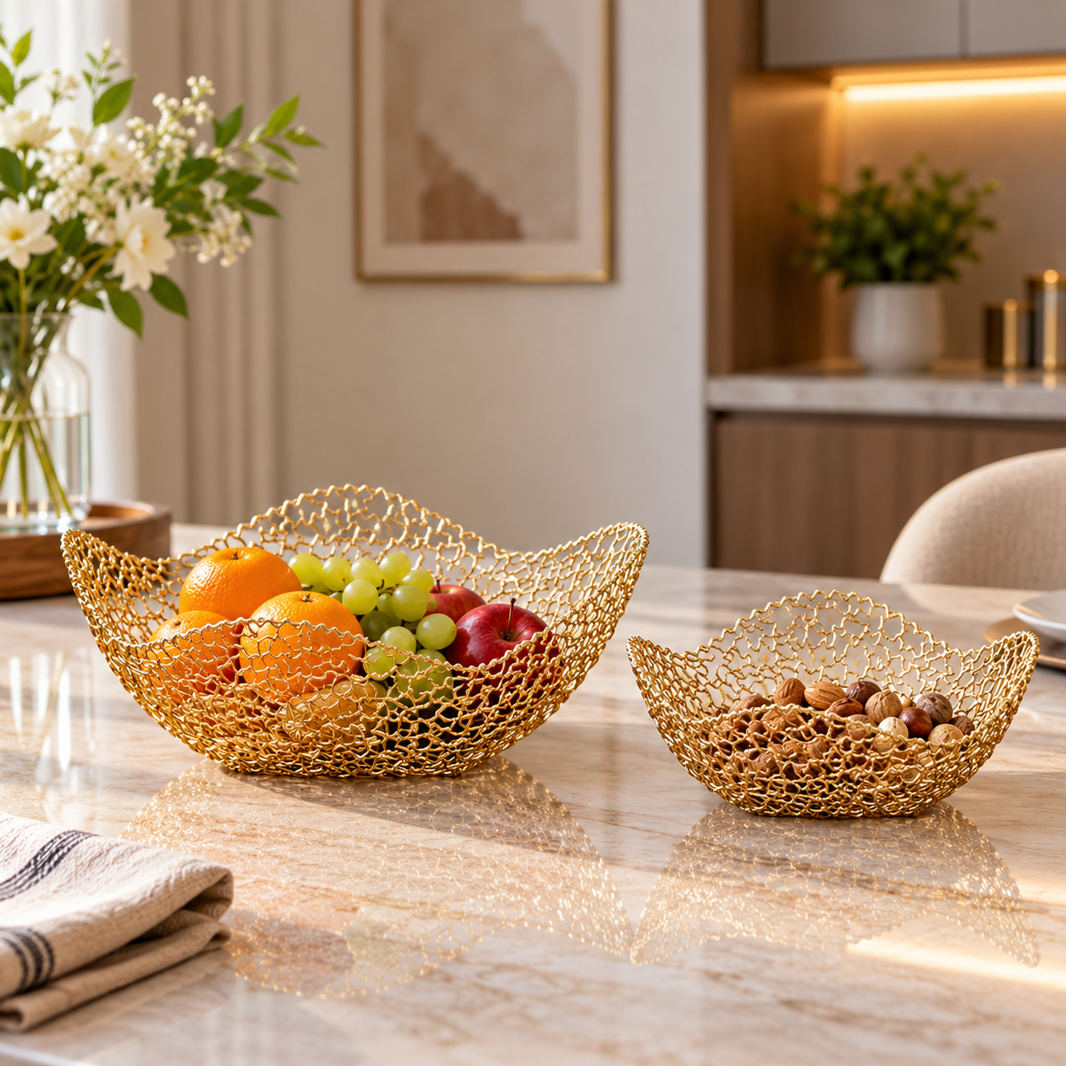 Golden Metal Decorative Basket Set