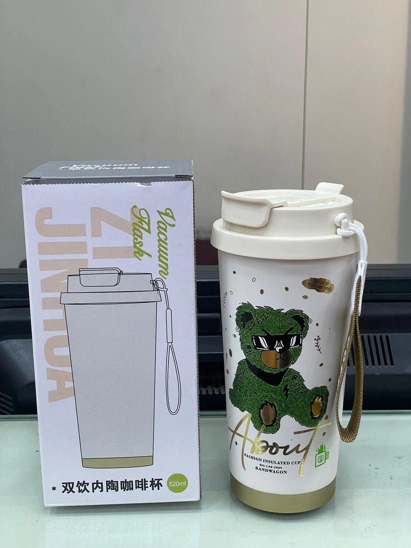 Stylish Green Bear Vacuum Mug – 520ml
