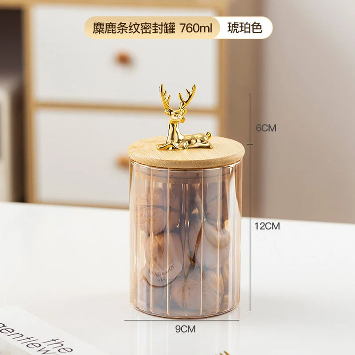 Golden Deer Glass Storage Jar
