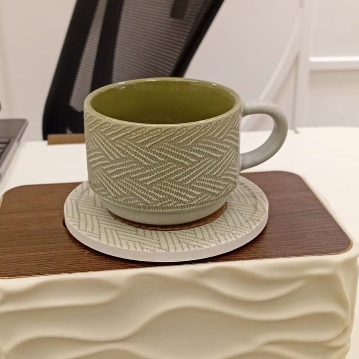 Danny Home Ceramic 12-Piece Olive Green Herringbone Pattern Cup & Saucer Set