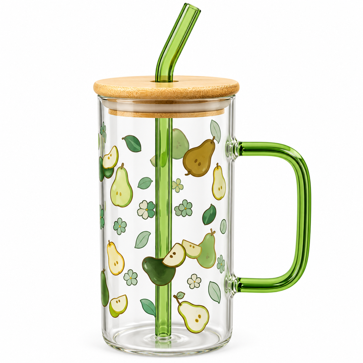 Transparent Glass Mug with Lid – Green