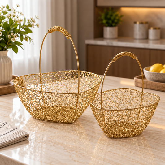 Golden Metal Wire Basket Set