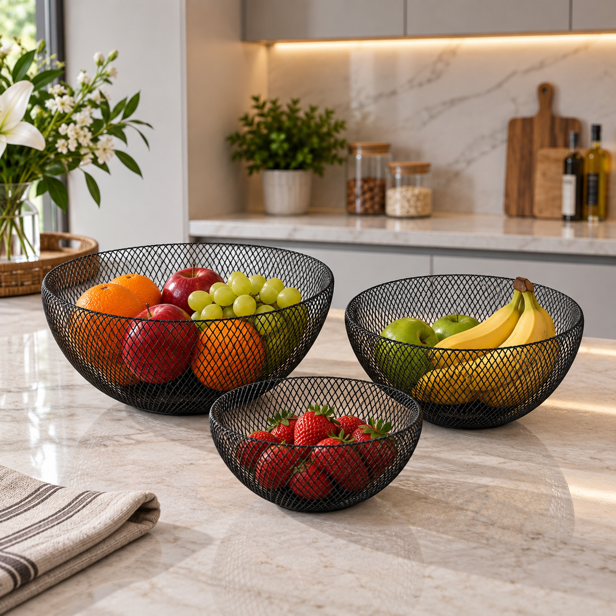 Black Metal Wire Basket Set