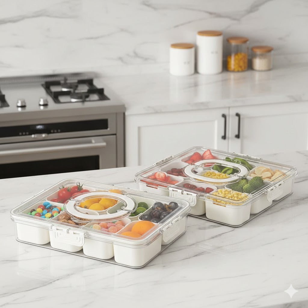 Airtight Food Storage Organizer Box with 8 & 12 Compartments – Snack, Fruit & Vegetable Container