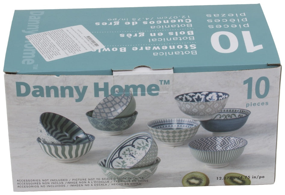 Danny Home 10pcs Botanica Design Ceramic Dinner Bowls 12.5cm/4.75"