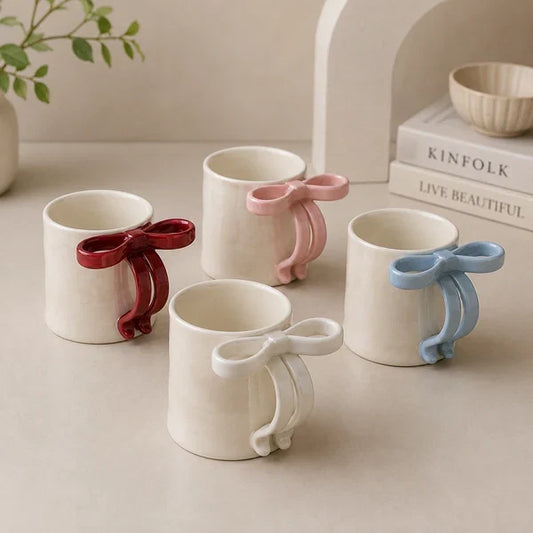 Luxury Ribbon Bow Handle Ceramic Coffee Mug
