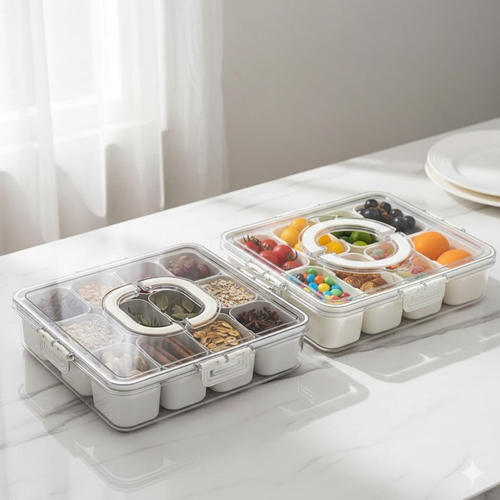 Airtight Food Storage Organizer Box with 8 & 12 Compartments – Snack, Fruit & Vegetable Container