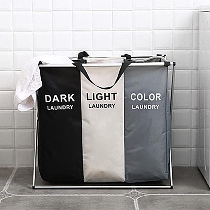 Large Foldable Laundry Basket with 3 Compartments with Handle