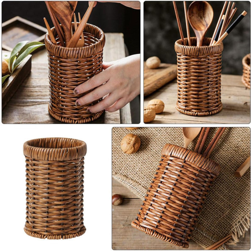 1Pc Rattan Woven Tableware Creative Stationery,Kitchen Accessories Holder