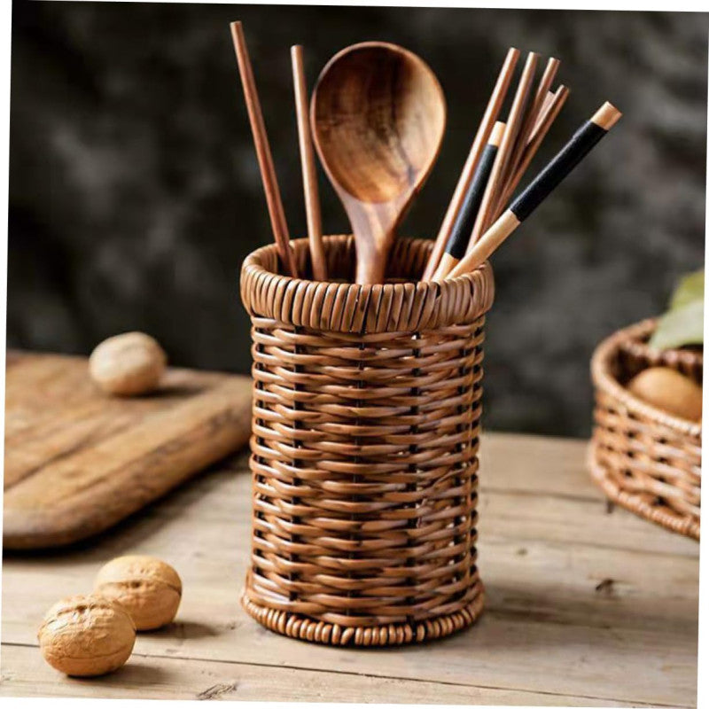 1Pc Rattan Woven Tableware Creative Stationery,Kitchen Accessories Holder