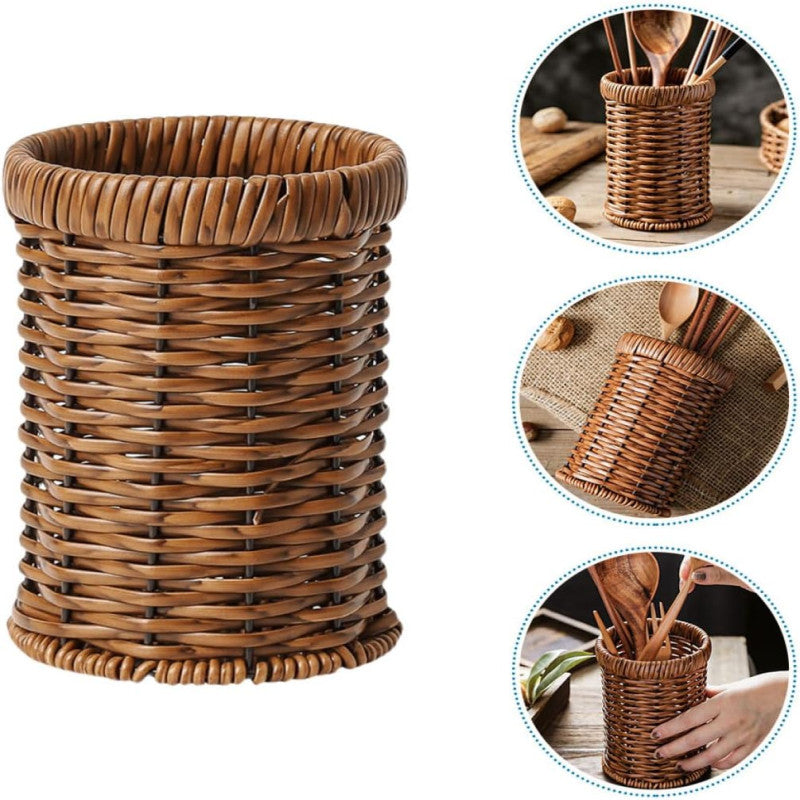 1Pc Rattan Woven Tableware Creative Stationery,Kitchen Accessories Holder