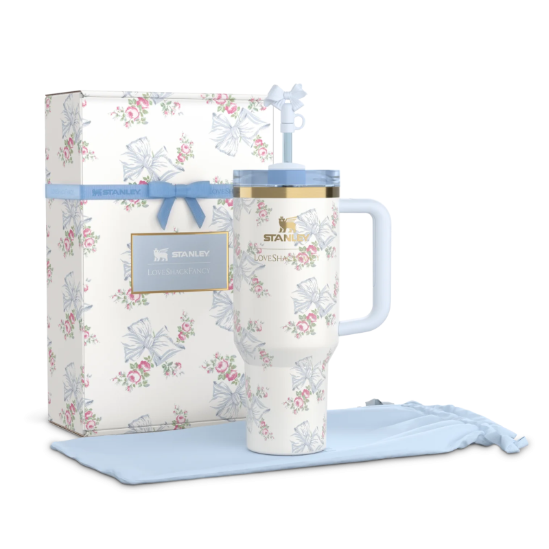 The Stanley X LoveShackFancy Holiday Quencher | 40 OZ - Rosa Beaux Blue - Gift Box