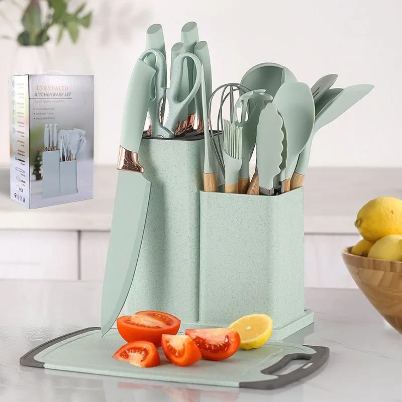 19 PCs Silicon Cooking & Knife Set With Board