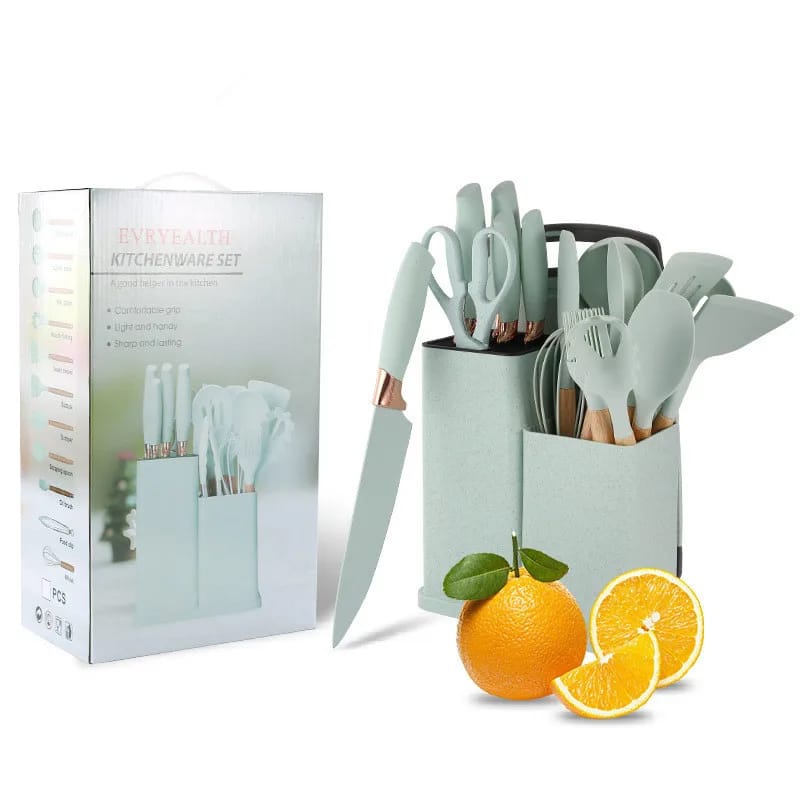 19 PCs Silicon Cooking & Knife Set With Board