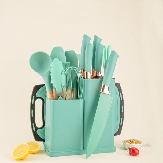 19 PCs Silicon Cooking & Knife Set With Board