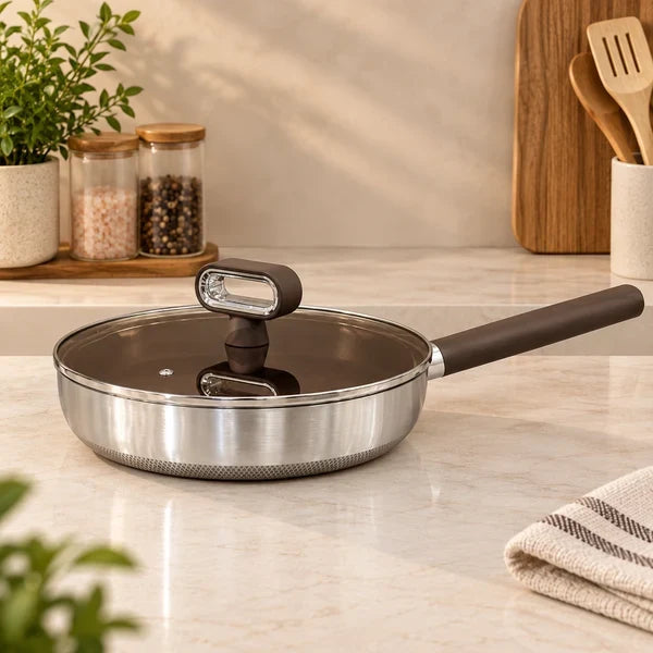 Titanium Coated Stainless Steel Frypan with Glass Lid | 28cm