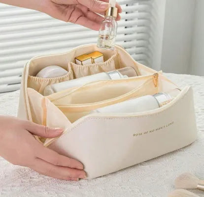 Large Travel Cosmetic Leather Bag For Women Makeup Organizer