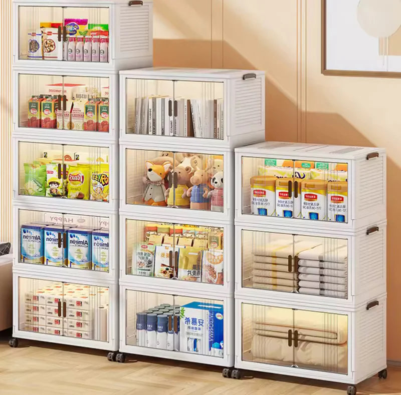 Multi-layer foldable storage cabinet with doors—portable, no-install wardrobe organizer for easy clothes storage and space saving.