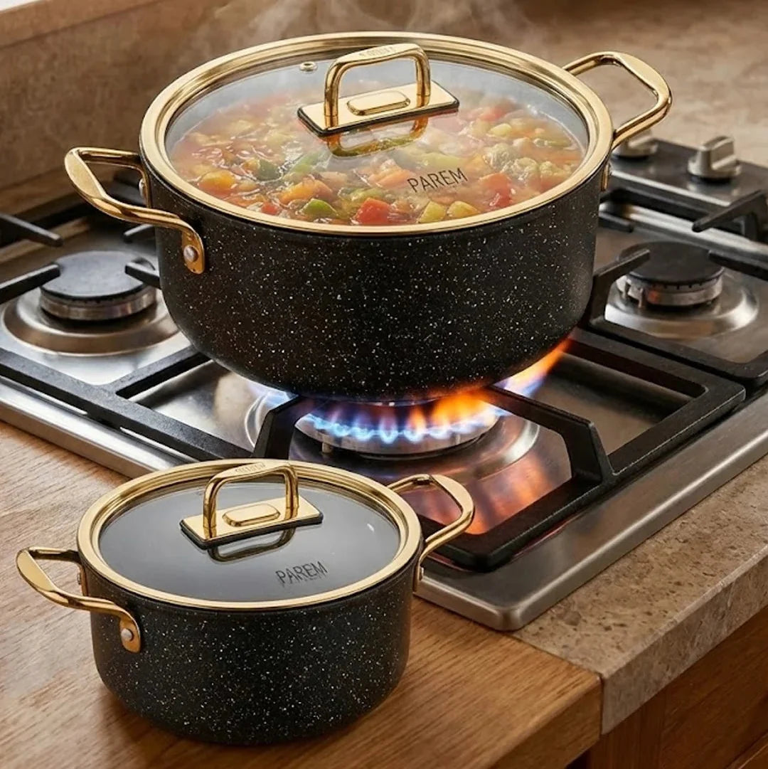 Falez Premium 9-Piece Granite Non-Stick Cookware Set - Parem Black