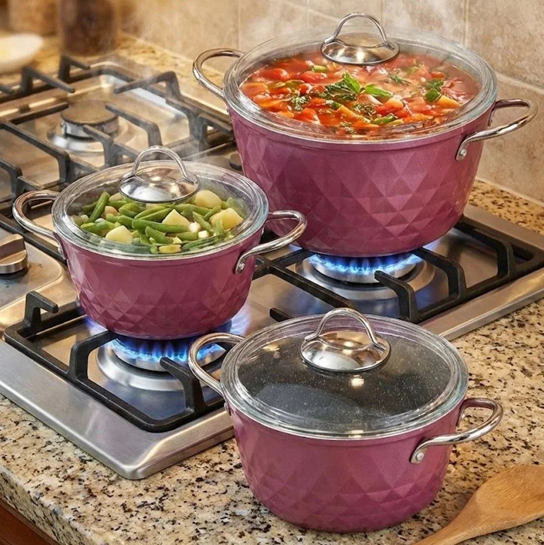 Falez Premium 9-Piece Granite Non-Stick Cookware Set - Bio Diamond Violet