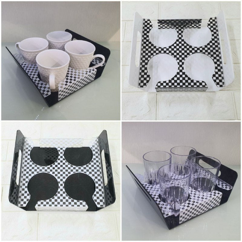 Serving Tray Acrylic Drink Glass Coffee Cup Tea Mug Plate Holder With 4 Holes