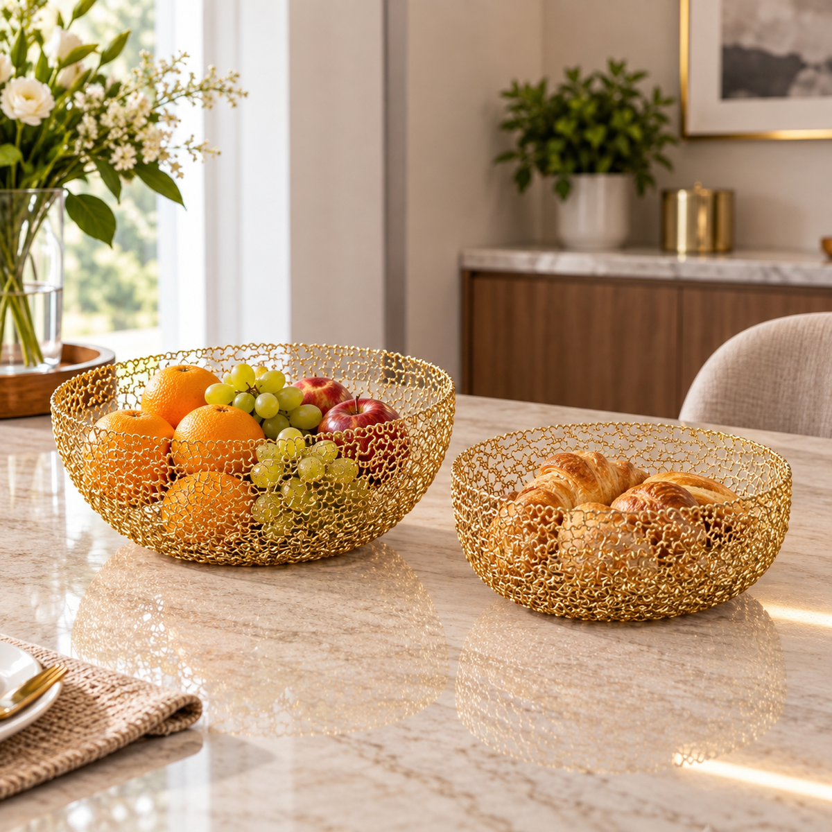 Golden Metal Decorative Basket Set