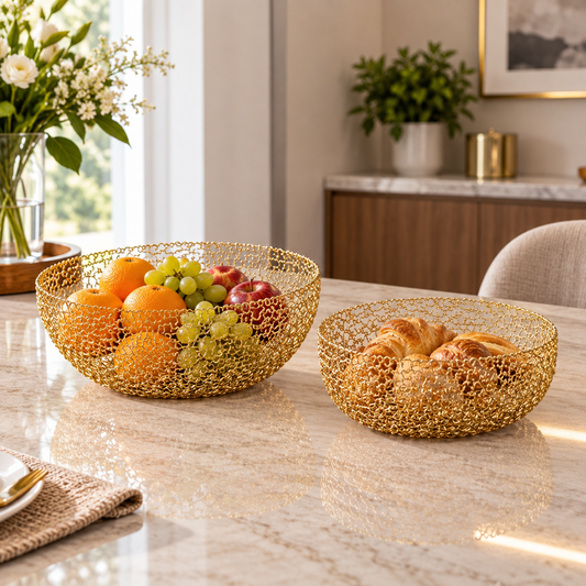 Golden Metal Decorative Basket Set