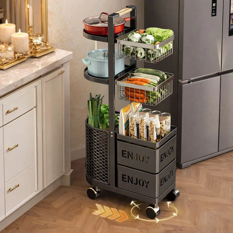 Rolling Metal Kitchen Storage Trolley with Drawer