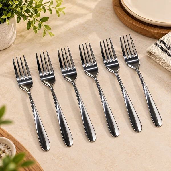Premium Silver Stainless Steel Fork Set – 6 Pcs
