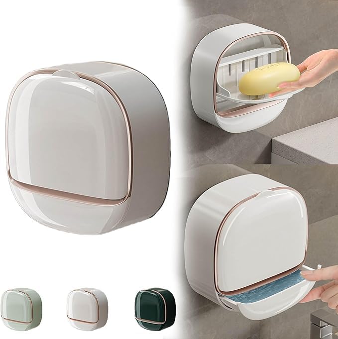 Wall-Mounted Soap Box Bathroom Drain Soap Dishes with Lid