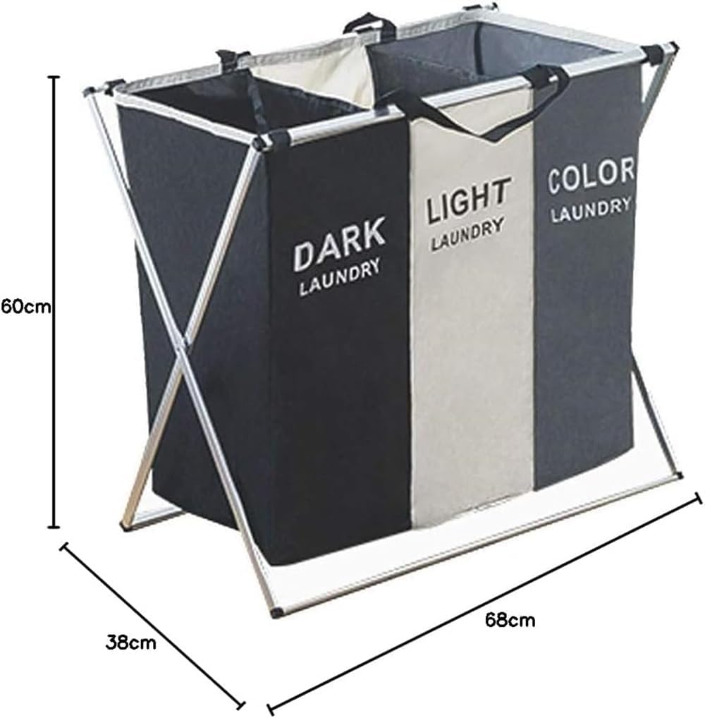 Large Foldable Laundry Basket with 3 Compartments with Handle