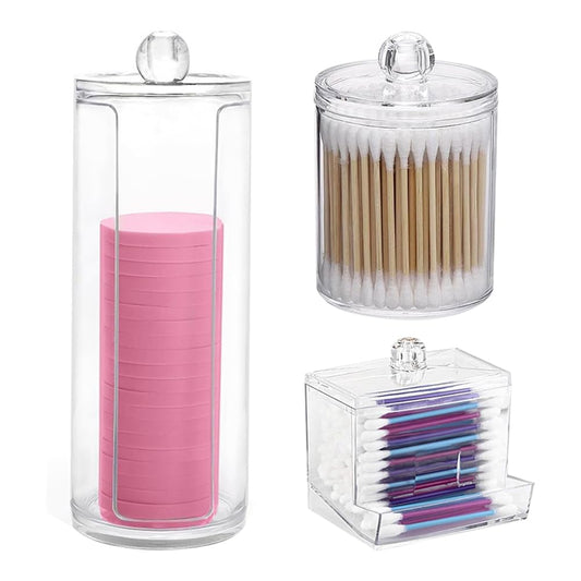 3-piece Acrylic Cotton Bud Swab Organizer Set