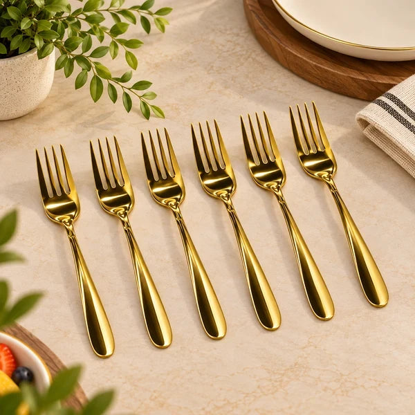 Premium Golden Stainless Steel Fruit Fork Set – 6 Pcs
