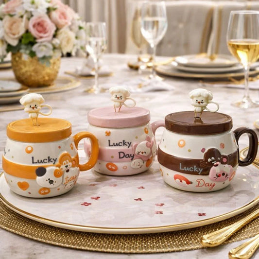 Cute Puppy Ceramic Coffee Mug - Printed Mug with Lid