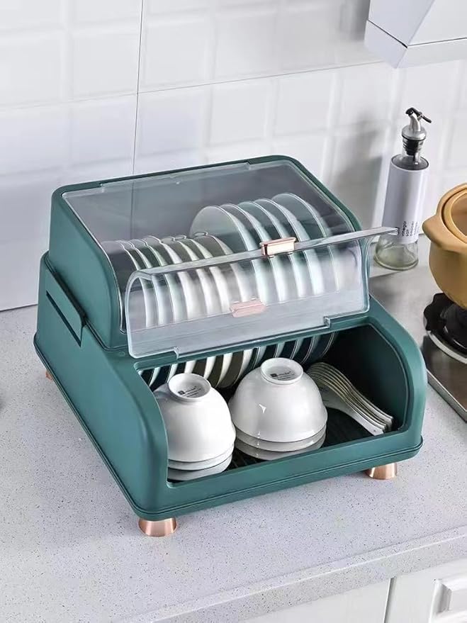 Double Layer Dish Rack with Cover
