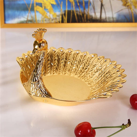 Golden Fruit Basket Bird Embossed Metal Fruit Basket