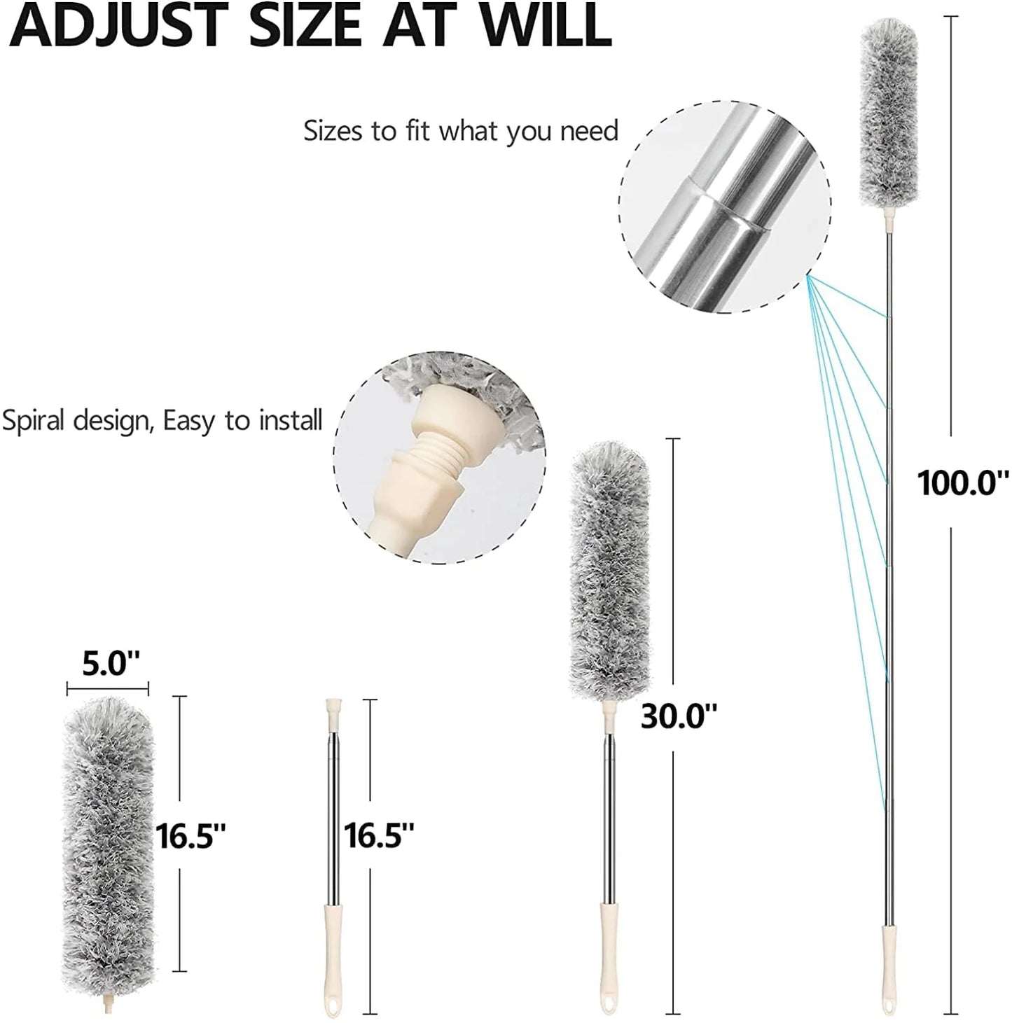 Extendable Microfiber Feather Duster-Grey