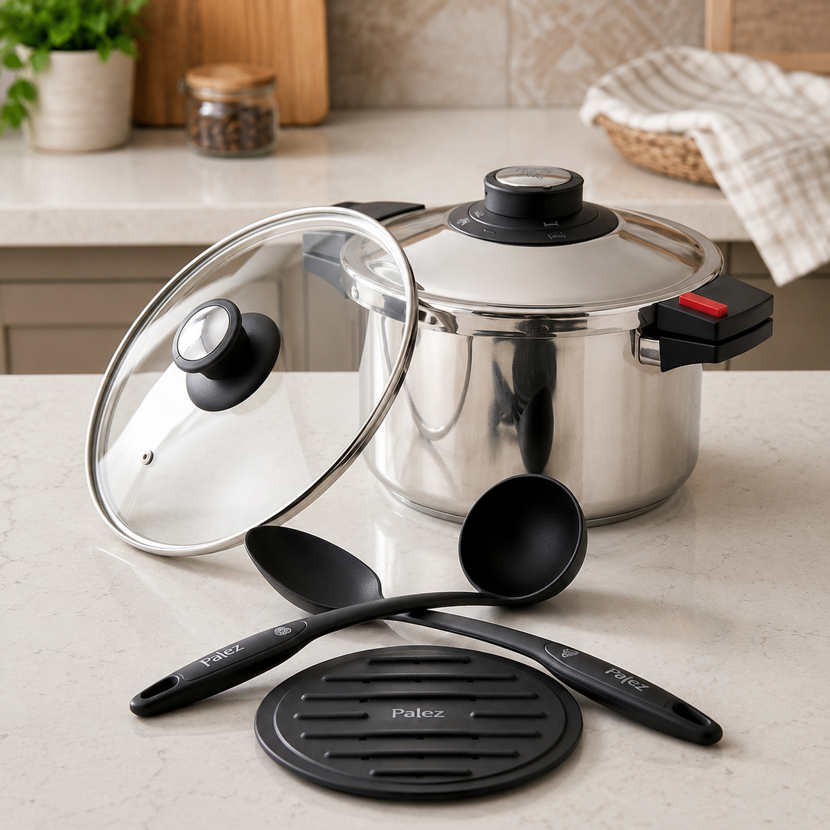 Falez 6L Non-Stick Stainless Steel 6-Piece Cooker Set