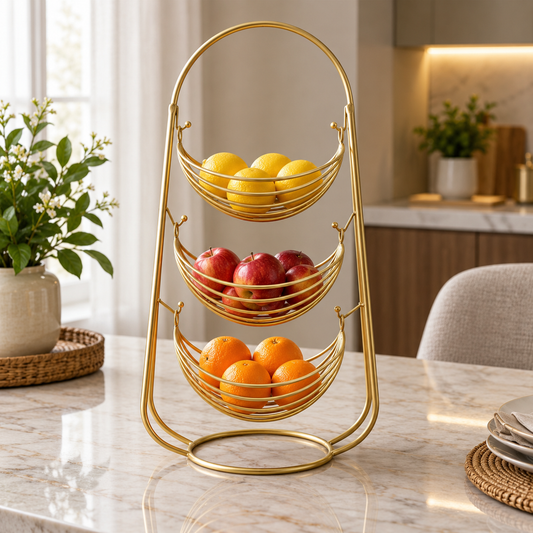 Golden 3-Tier Metal Fruit Basket Stand
