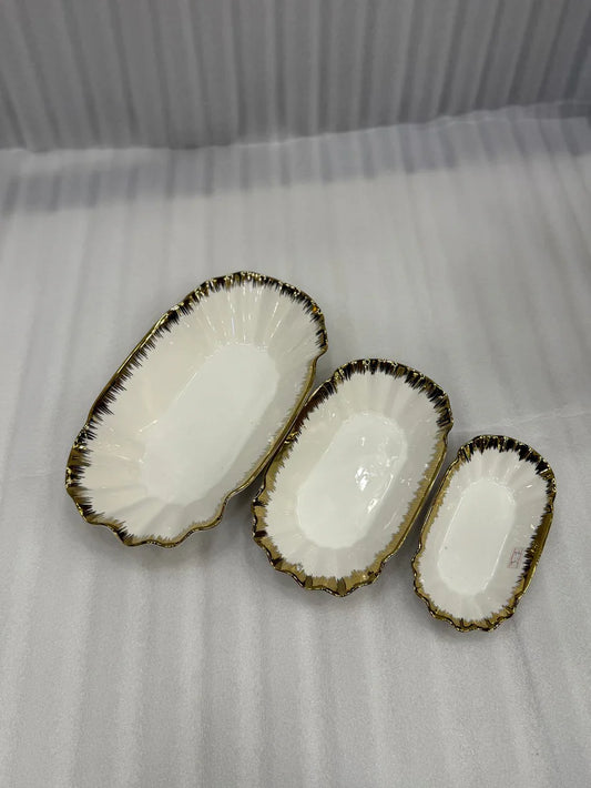 Luxury Wavy Edge Porcelain Platters - 3 Pcs Serving Set
