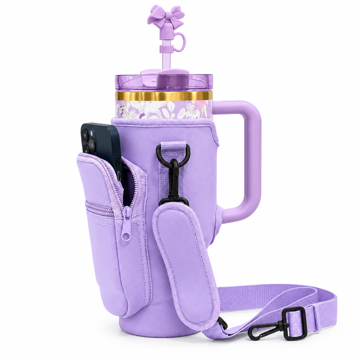 Tumbler Carrier Bag With Phone Pocket For 40oz | Purple
