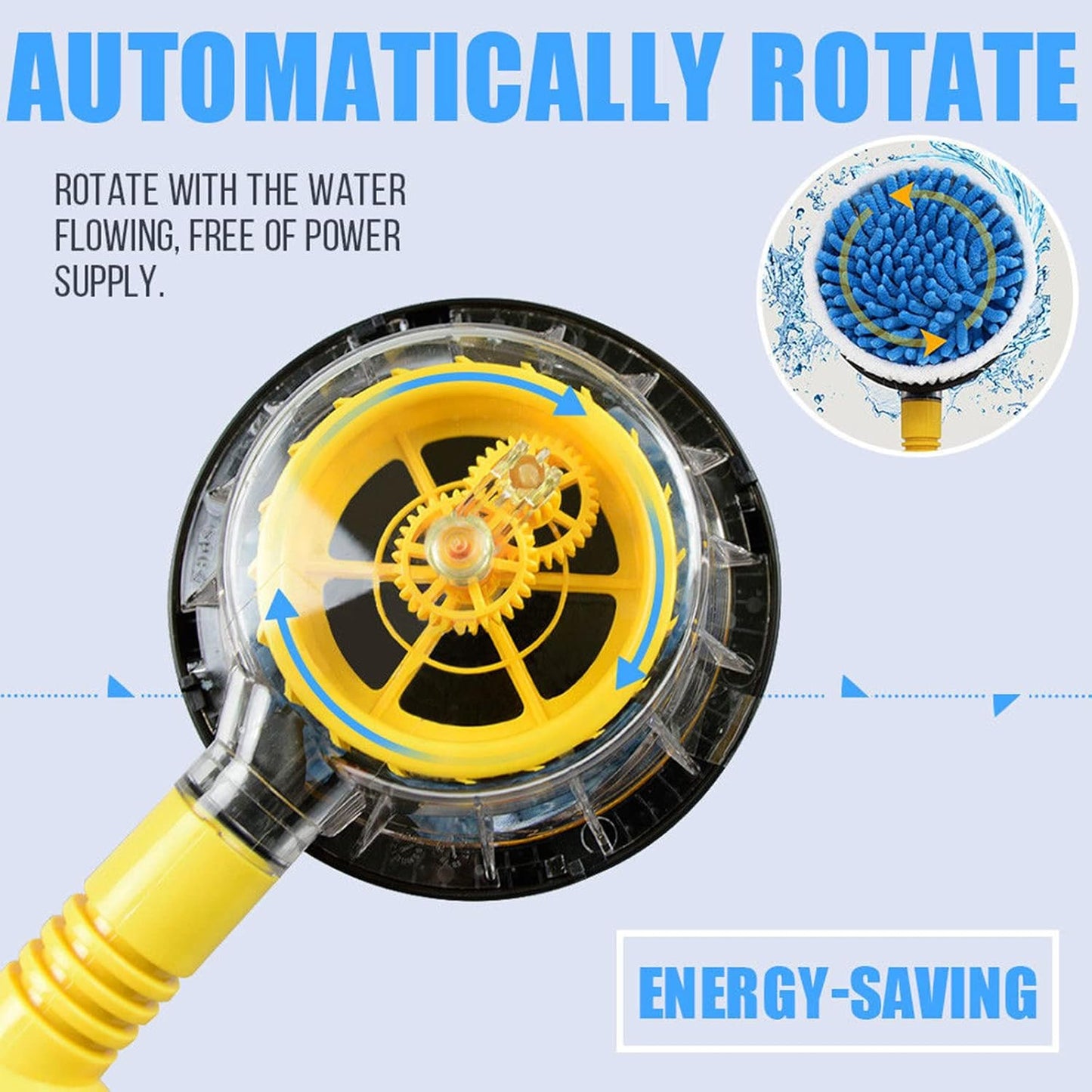 Auto Rotating Car Wash Brush with Soap Dispenser & Hose Attachment